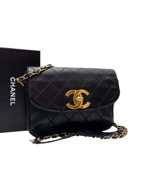 Chanel Bicolor Quilted Big CC Logo Chain Shoulder Bag